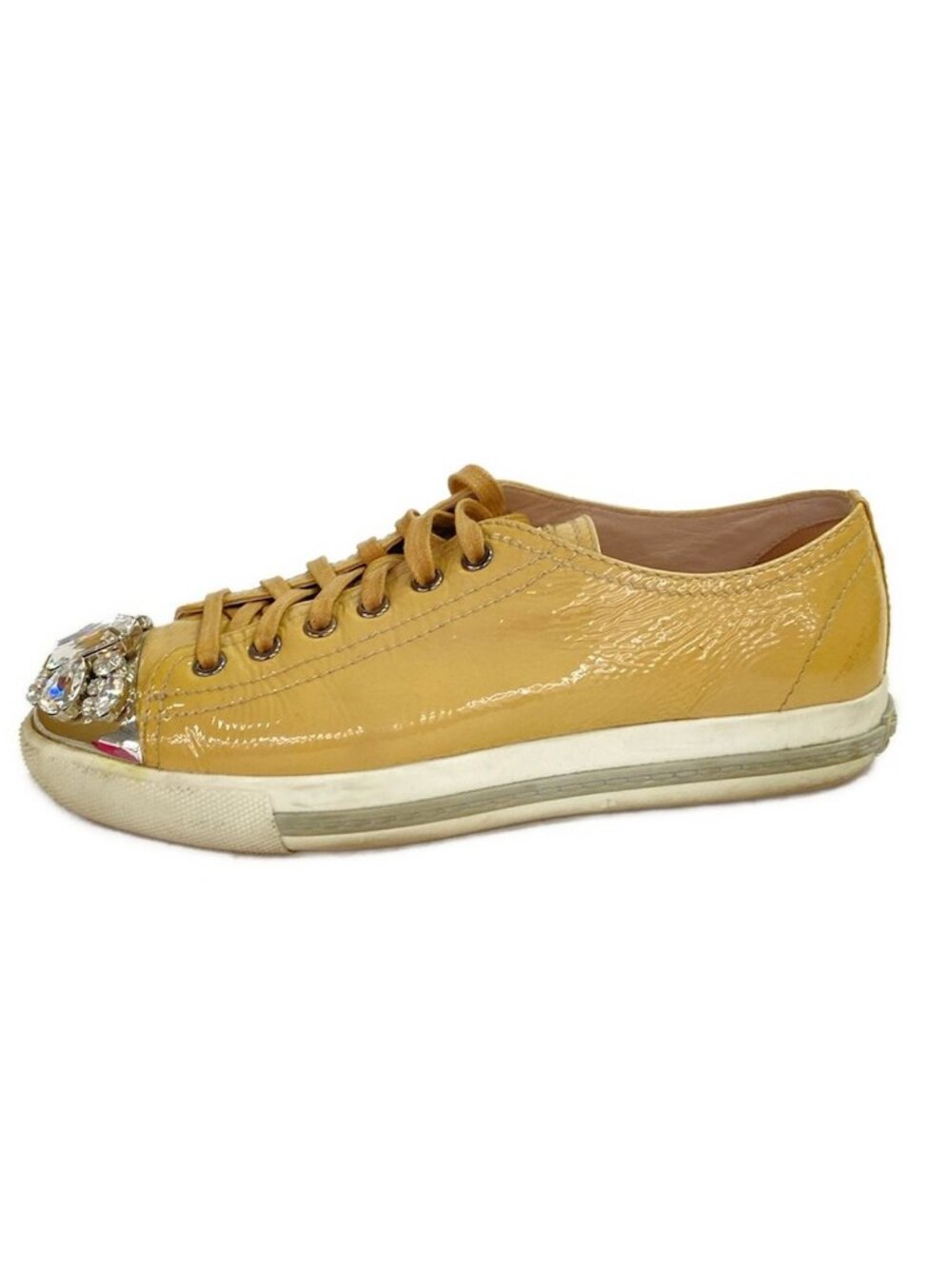 Miu Miu Sneakers Beige Silver Bijou Leather